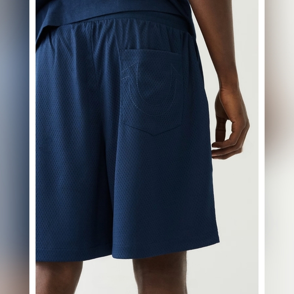 NWT True Religion "Embroidered Jersey Mesh Sweat Shorts" Navy Blue | Men's 3XL - Picture 2 of 13